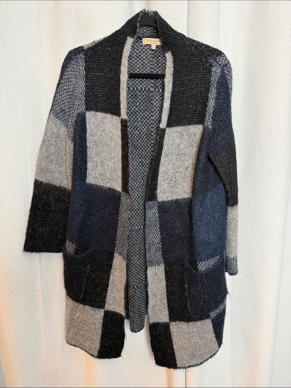 Anthropologie Open-Front Patchwork Cardigan Sweater - Gray & Black size small